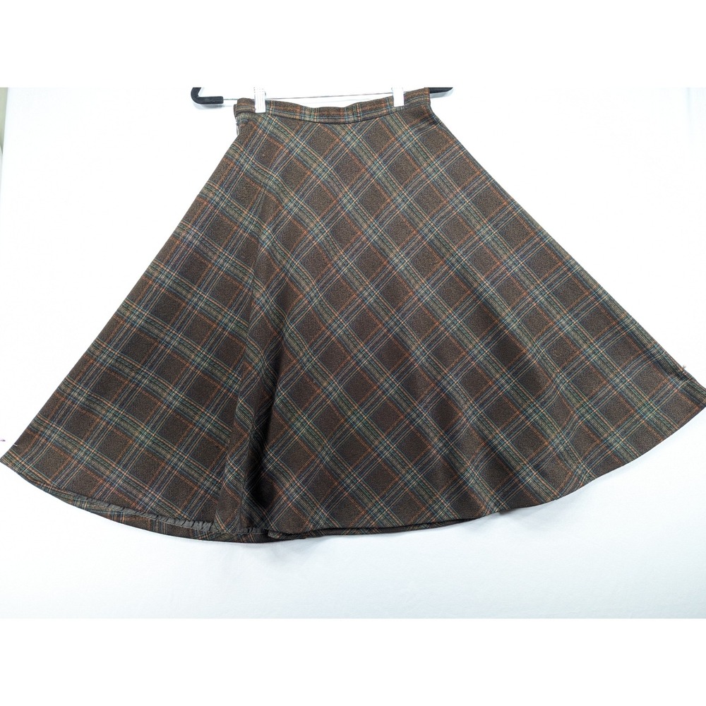 Vintage Glen of Michigan Brown Plaid Wool Blend A-Line Midi Skirt Made in USA 8